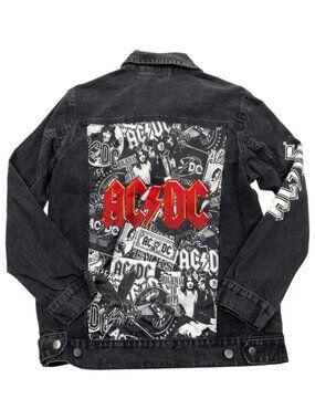 AC/DC Black Denim Jean Jacket Band Rock ACDC Men's Size Small